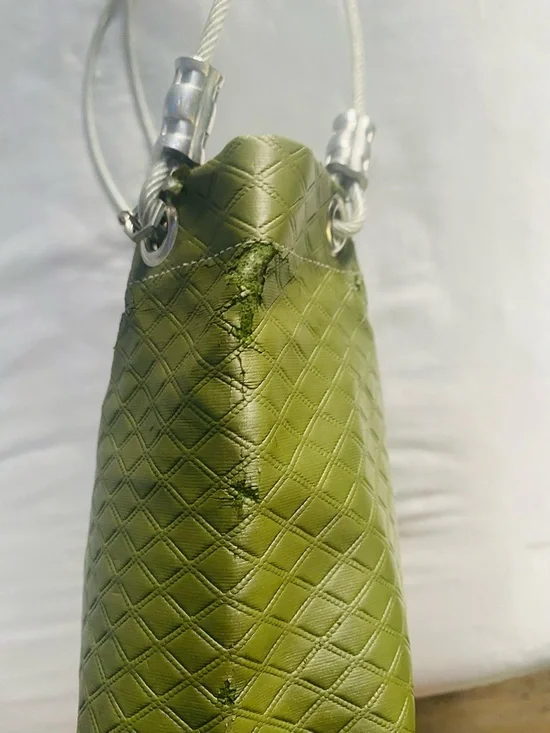 Olive Green Quilted Crossbody Bag with Decorative 'O' Accent - Picture 4 of 7